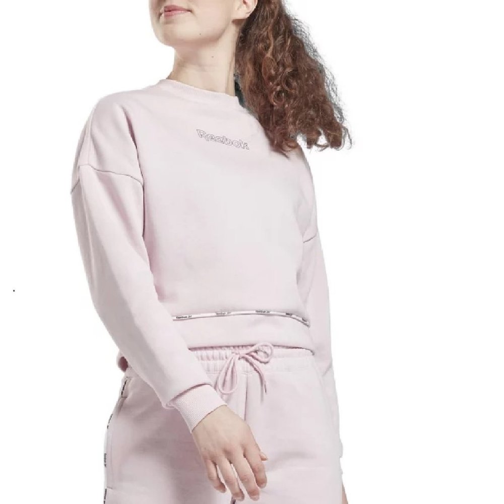new Reebok Women’s Size XL Piping Pack Crew Neck Sweatshirt in Frost Berry Pink